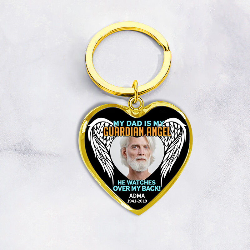 "My Dad He Is My Guardian Angel" Luxury Memorial Photo Keychain