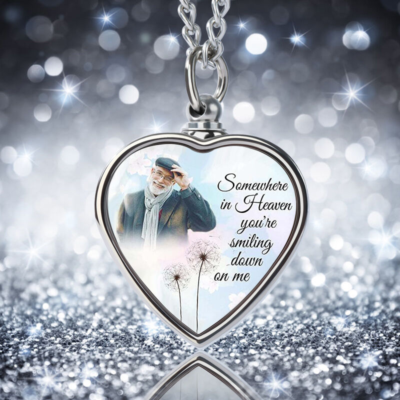 Somewhere in Heaven You're Smiling Down on Me Custom Picture Urn Necklace