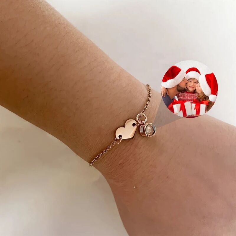 Personalized Initials Photo Heart Shaped Projection Bracelet Gift