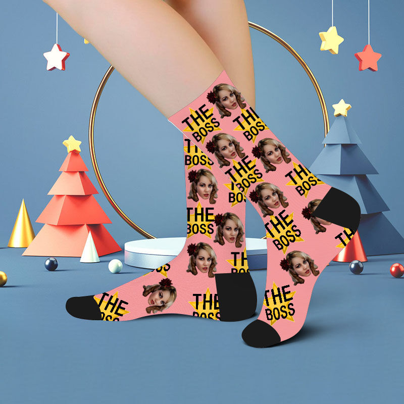 "THE BOSS" Custom Face Picture Socks Printed with Star