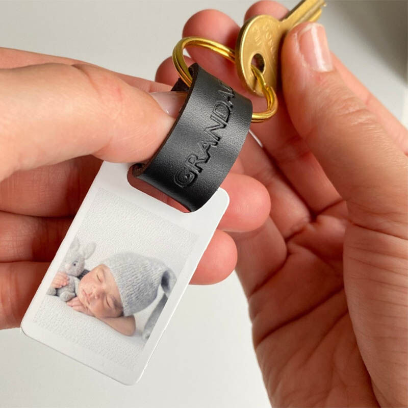 Personalized Mini Photo Leather Keychain for Dad