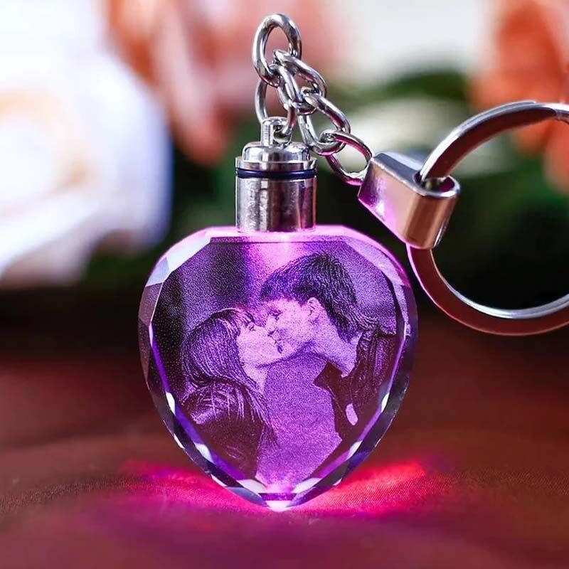 Gifts for Dad Custom Crystal Heart Shape Photo Key Chain