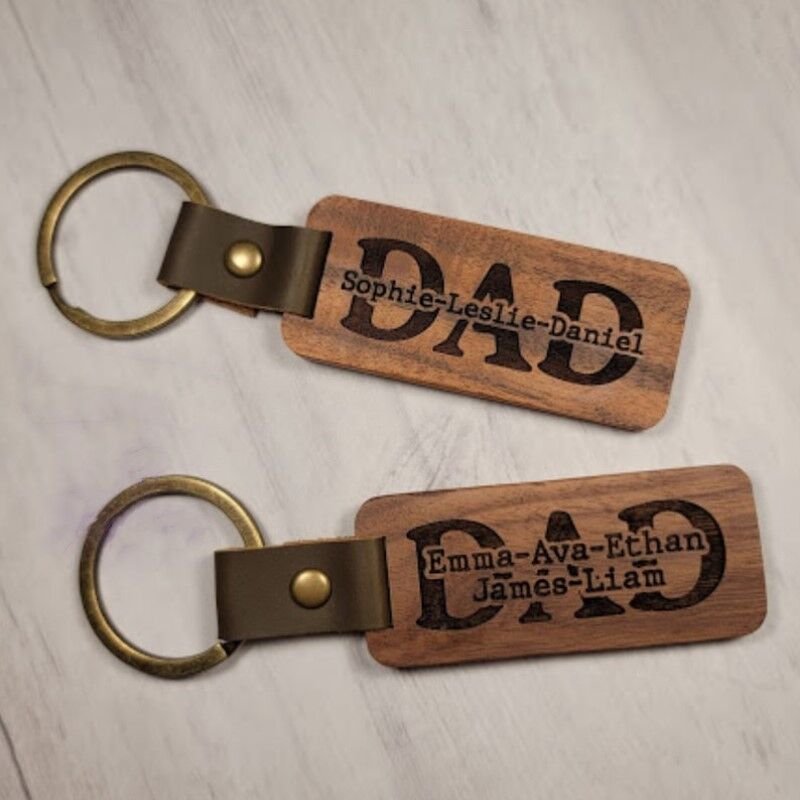 Personalized Name Wood Dad Keychain Minimalist Father's Day Gift