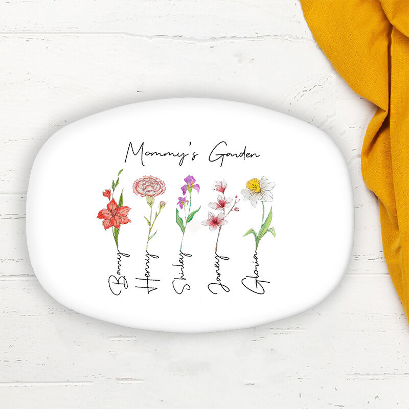 Personlig namnskylt med födelseblomma och egna namn Oöverträffad design Present till mamma