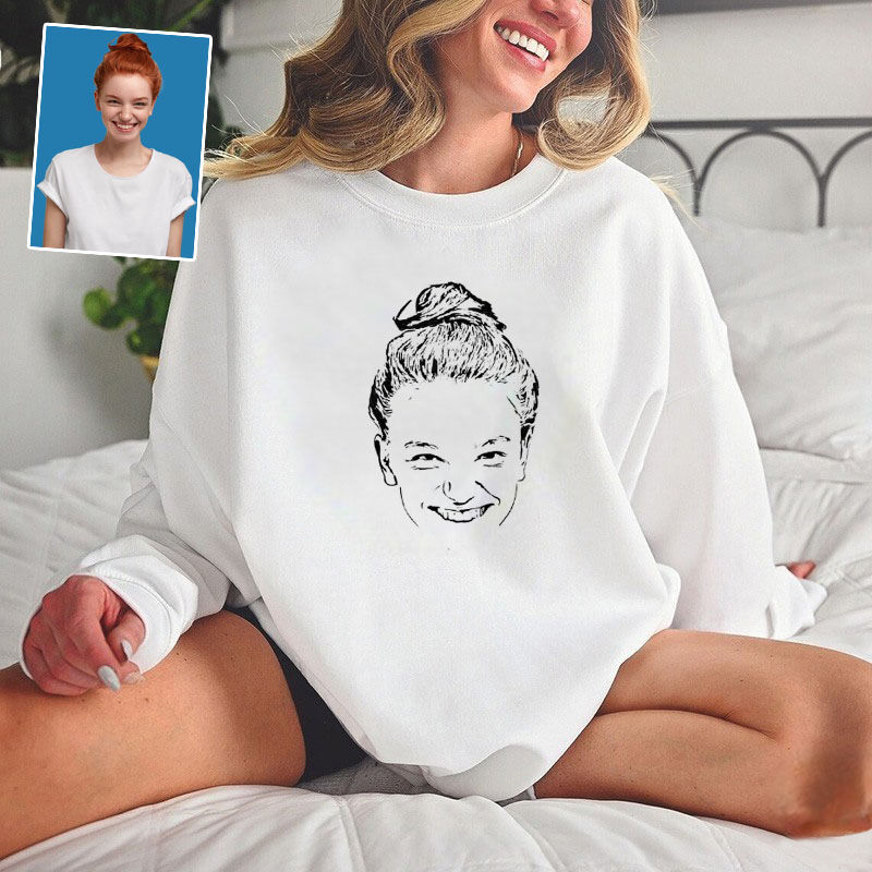 Personalized Sweatshirt Custom Photo of Women's Head Sketch Unique Present for Her
