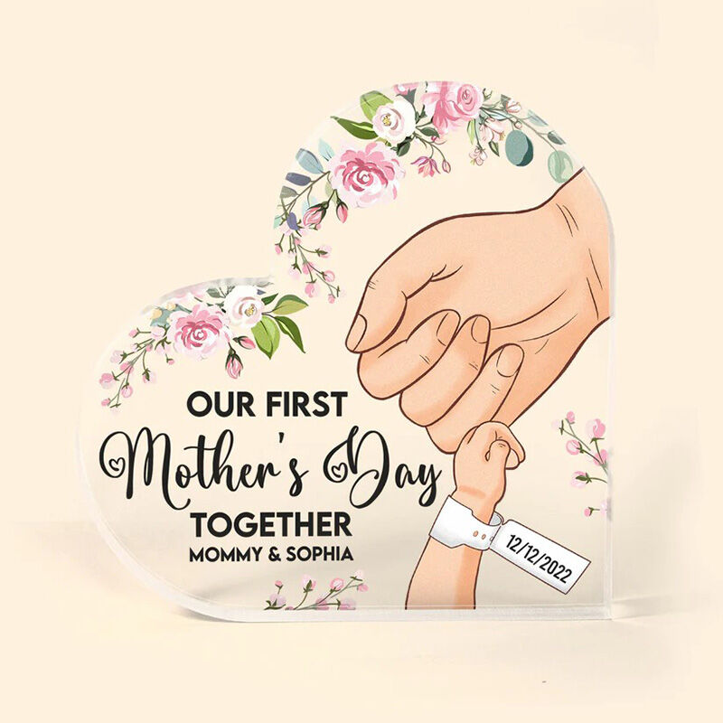 Personalized Heart Shaped Acrylic Plaque Our First Mother's Day Together Gift for Best Mom
