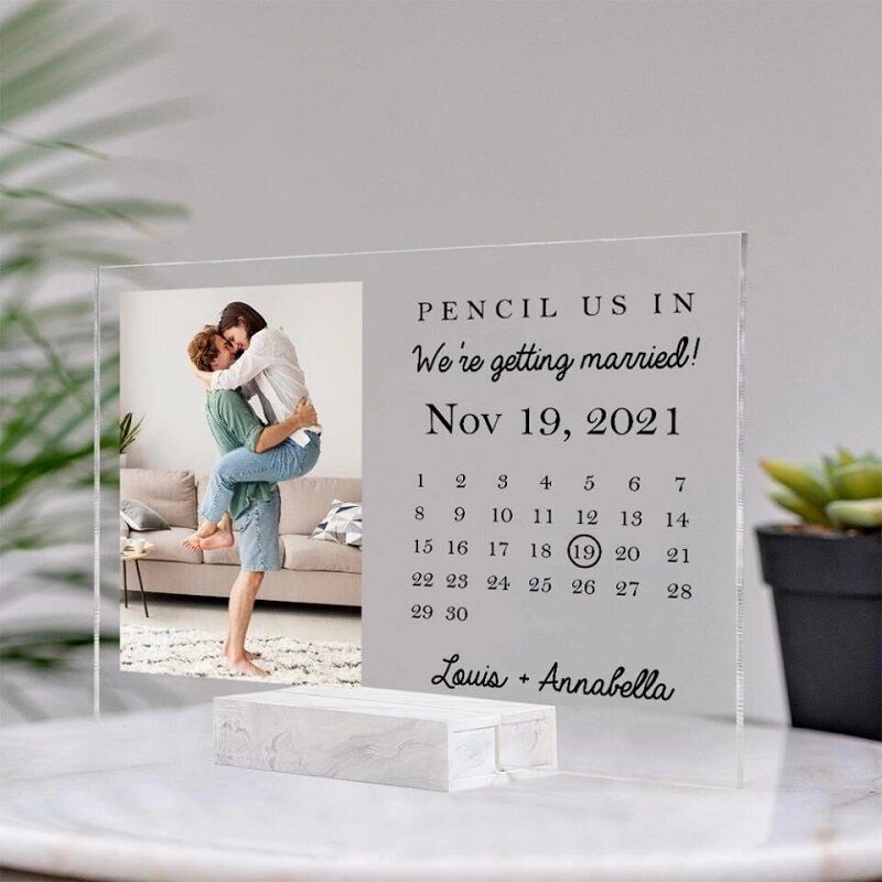 Personalized Acrylic Photo Plaque Pencil Us In with Custom Special Date Calendar Design Perfect Gift for Couple's Anniversary