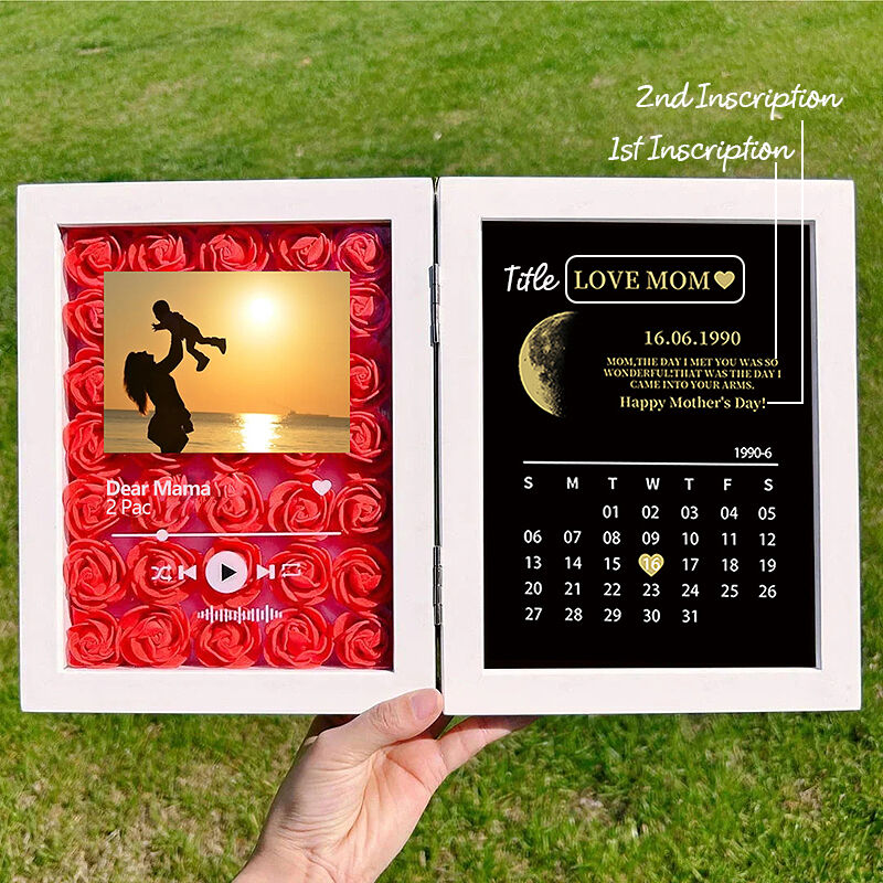 Personalized Photo Flower Shadow Box Custom Song and Moon Phase Calendar Creative Gift for Mother's Day