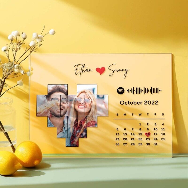 Gepersonaliseerde acrylplaat Aangepaste Spotify-code met hartfoto-ontwerp Perfect cadeau voor koppels