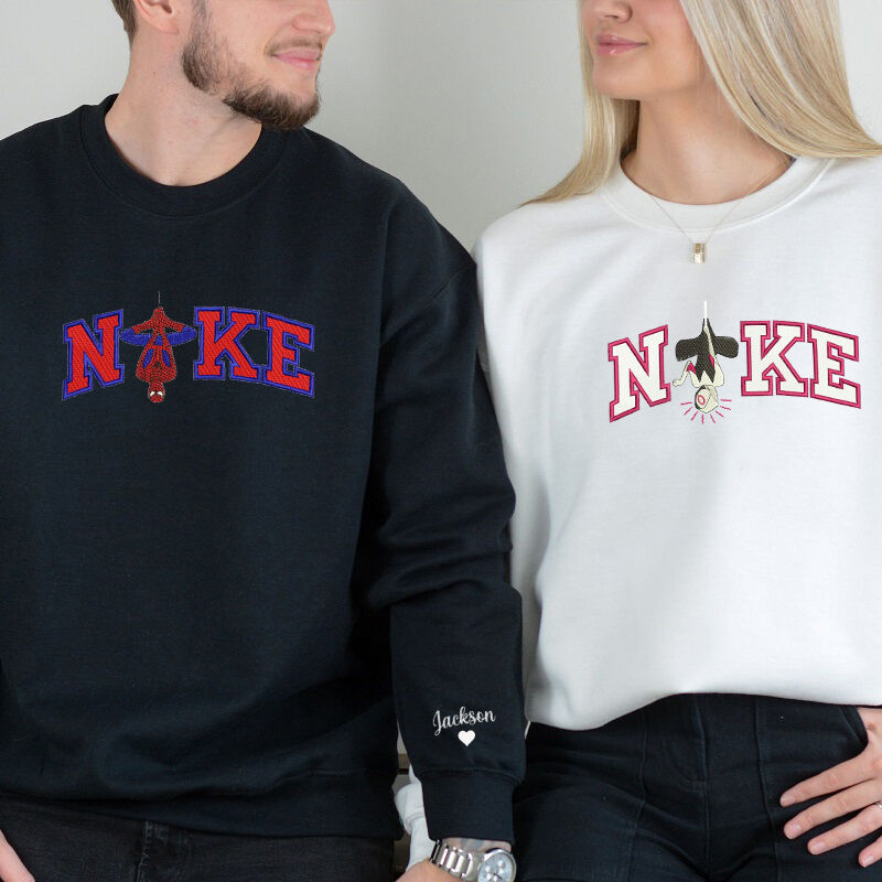 Personalized Sweatshirt Embroidered The Spider Couple Design Attractive Valentine's Day Gift for Lovers