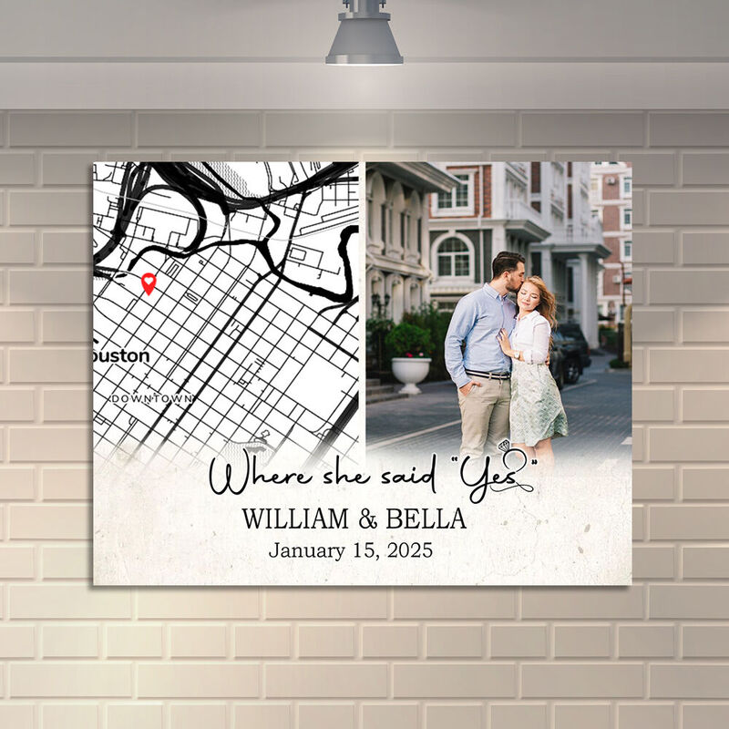 Personalized Picture Canvas Wall Art with Custom Map Simple Gift for Couples