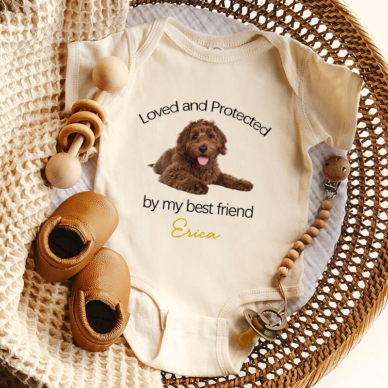 Body de bebé personalizado Amado y protegido por mi mejor amigo Foto de mascota personalizada Gran regalo para baby shower