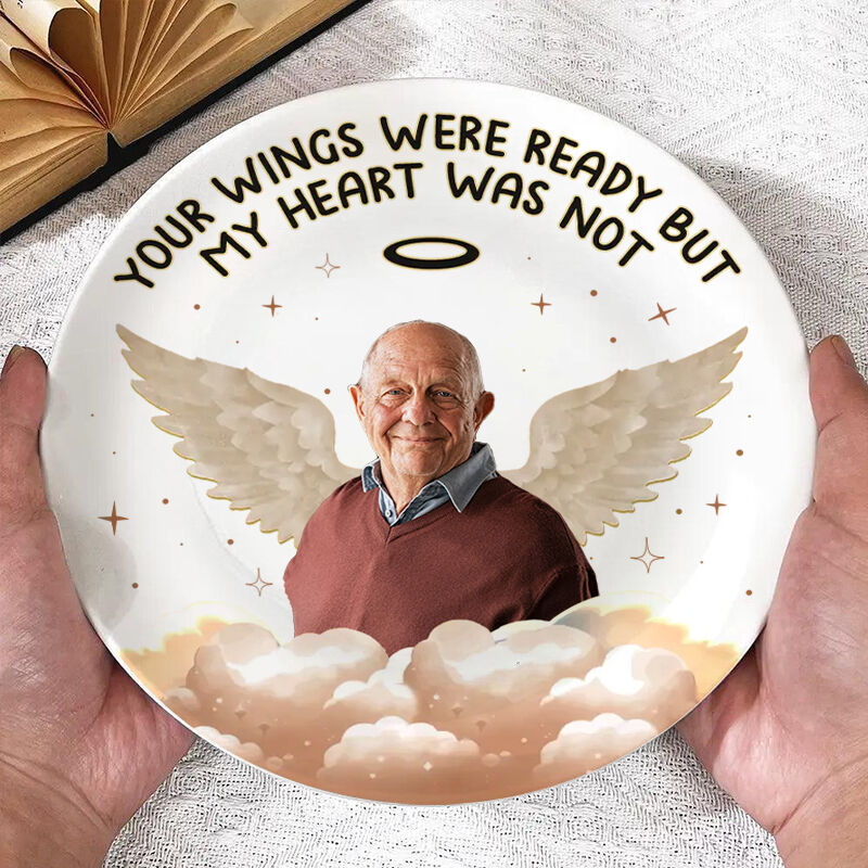 Personalized Picture Plate with Wings Pattern Beautiful Gift for Grandma