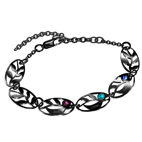 Einzigartiges Geschenk personalisierte Blatt Name Armband mit Geburtsstein