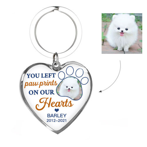 "You Left Paw Prints On Our Hearts" Unique Personalized Pet Memorial Keychain