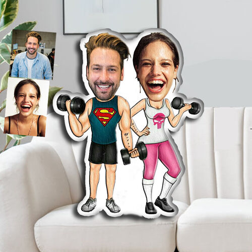 Custom Face Pillow Dumbbell 3D Portrait Personalized Photo Pillow Funny Gifts for Couple