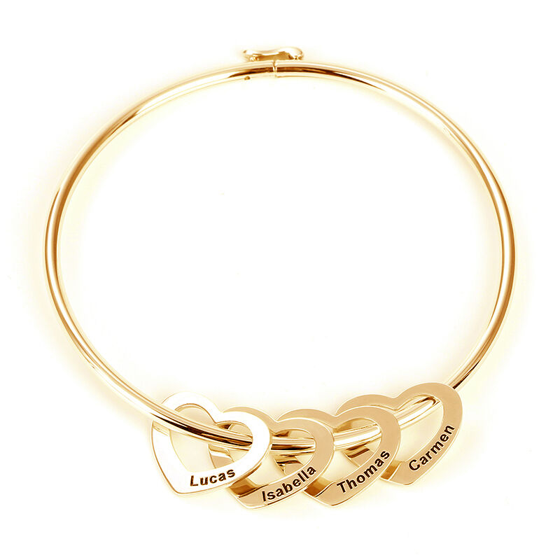 "Keep Love in Your Heart" Bangle Bracelet with Heart Pendants