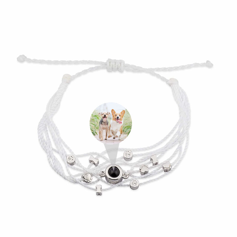 Personalisierte Weiße Geflochtene Seil Projektion Foto Armband mit Knochen und Kralle Charms