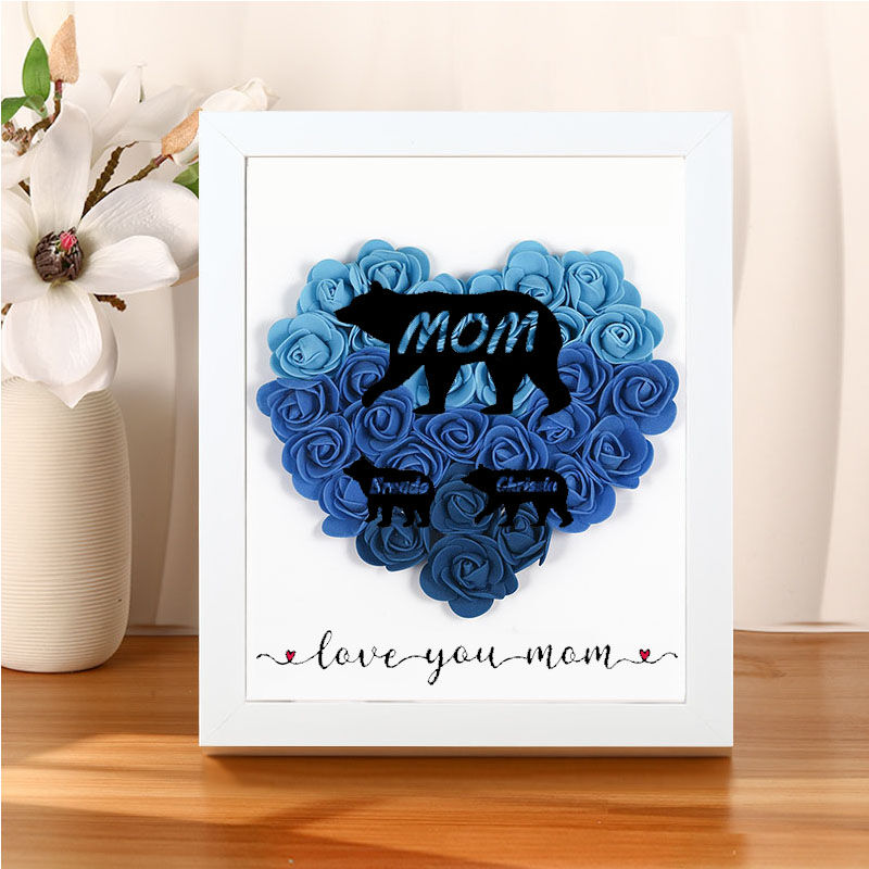 Cadre de Fleur Séchée Personnalisé avec Nom Cadeau pour les Familles - Je t'aime Maman