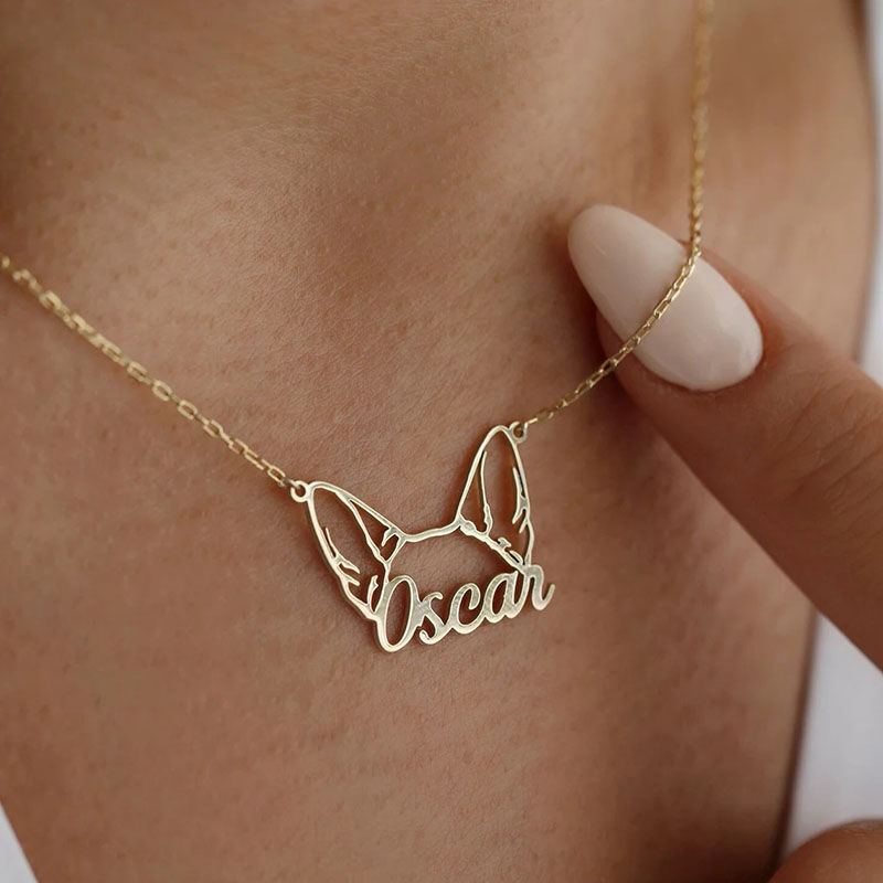 Personalized Puppy and Kitten Ears Shape Name Necklace for Pet Lovers