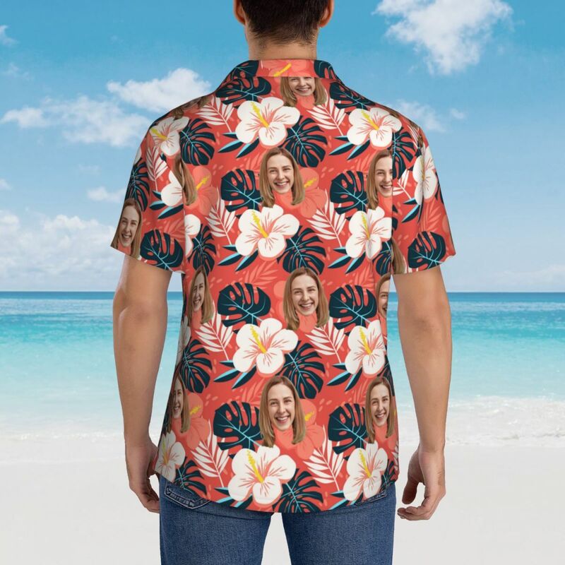 Personalisiertes Herren-Hawaiihemd mit großem Blumenmuster für den Urlaub