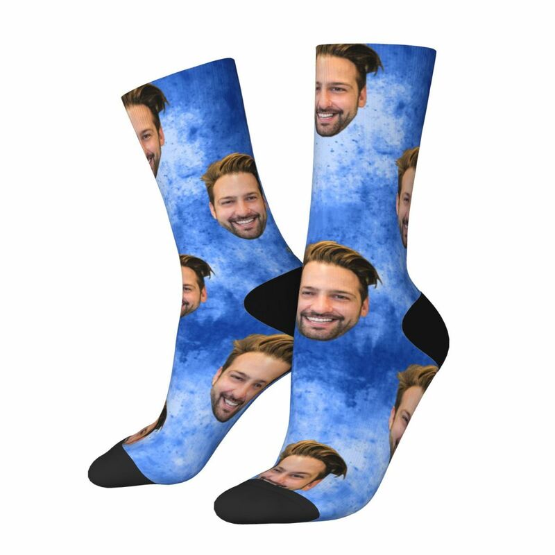 Individuelle Socken mit Gesicht in blauem Denim Tie Dye Mid-Tube Socken für Sie/Ihn