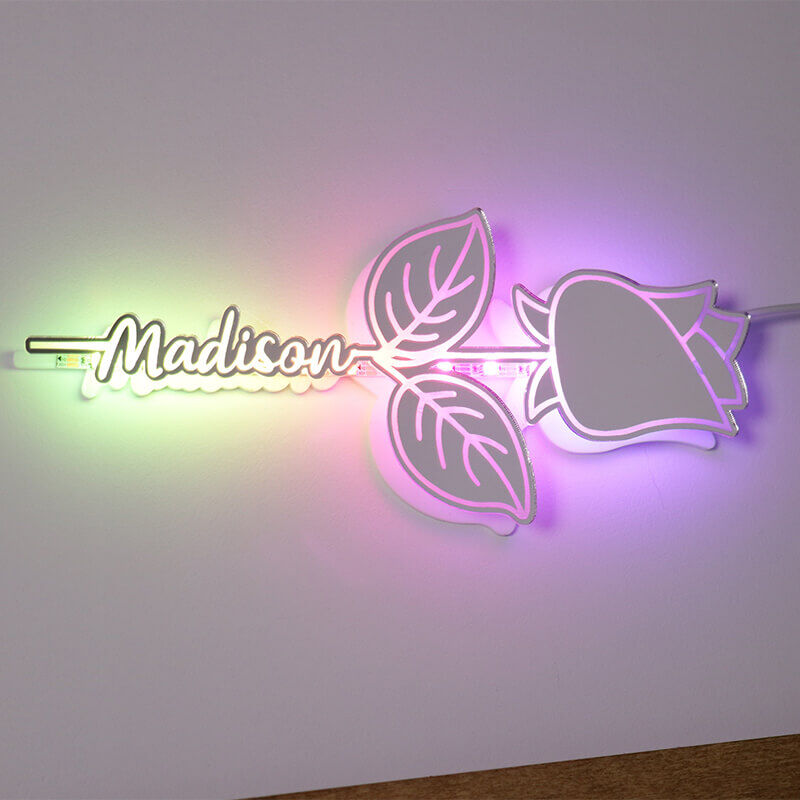 Personalized Flower Mirror Lamp Custom Name Romantic Gift For Girls
