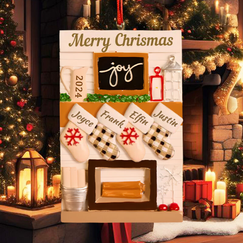 Décoration de Noël personnalisée Nom personnalisé avec motif de bottes Cadeau simple pour la famille