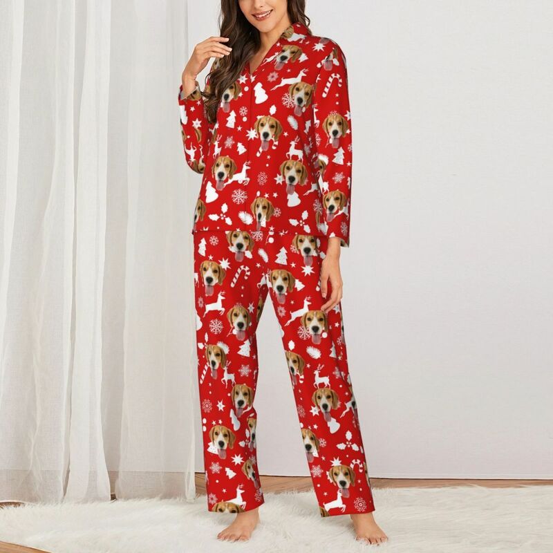 Personalisierte Pyjamas mit individuellem Foto Weihnachtselemente Niedliches Symbol Design Attraktives Geschenk für sie