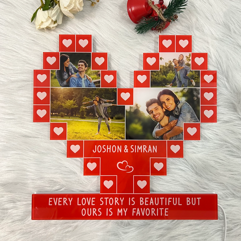 Personalized Heart Acrylic Photo Lamp Romantic Gift For Valentine's Day