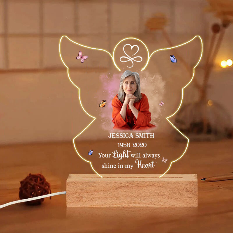 Personalized Picture Night Light with Angel Wings Pattern Best Gift for Family