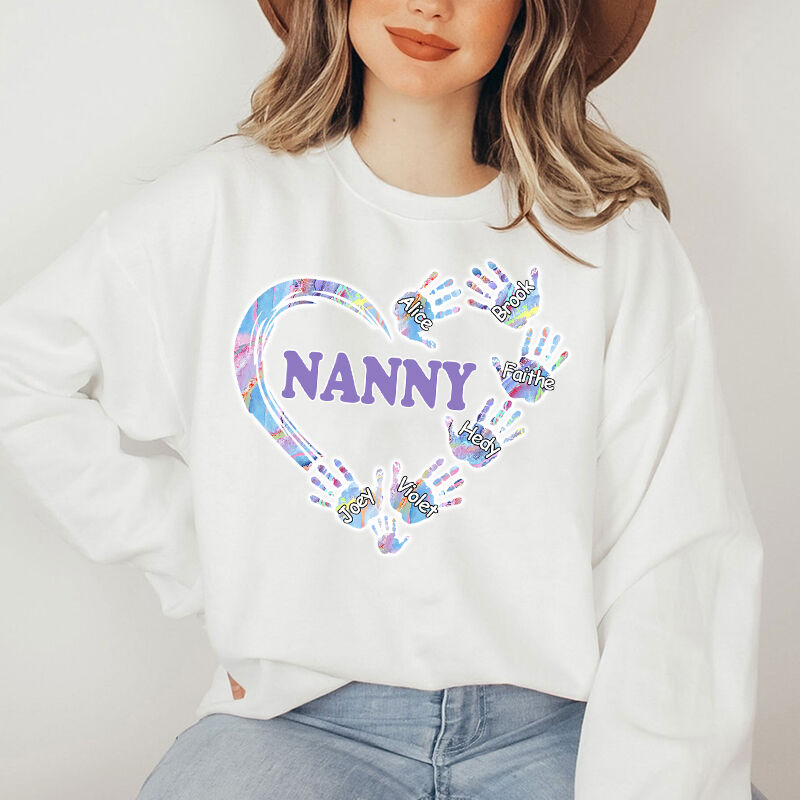 Personalized Sweatshirt Custom Kids Name Sparkling Heart Hands Design Exquisite Mother's Day Gift