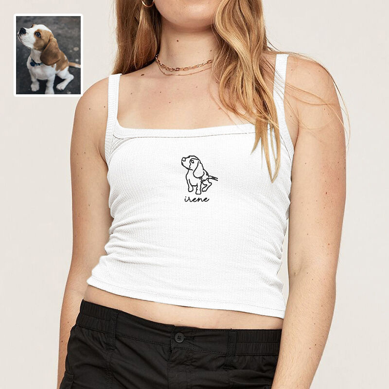 Personalized Tank Top Embroidered Camisole Custom Pet Photo Line Design Perfect Gift for Pet Lovers