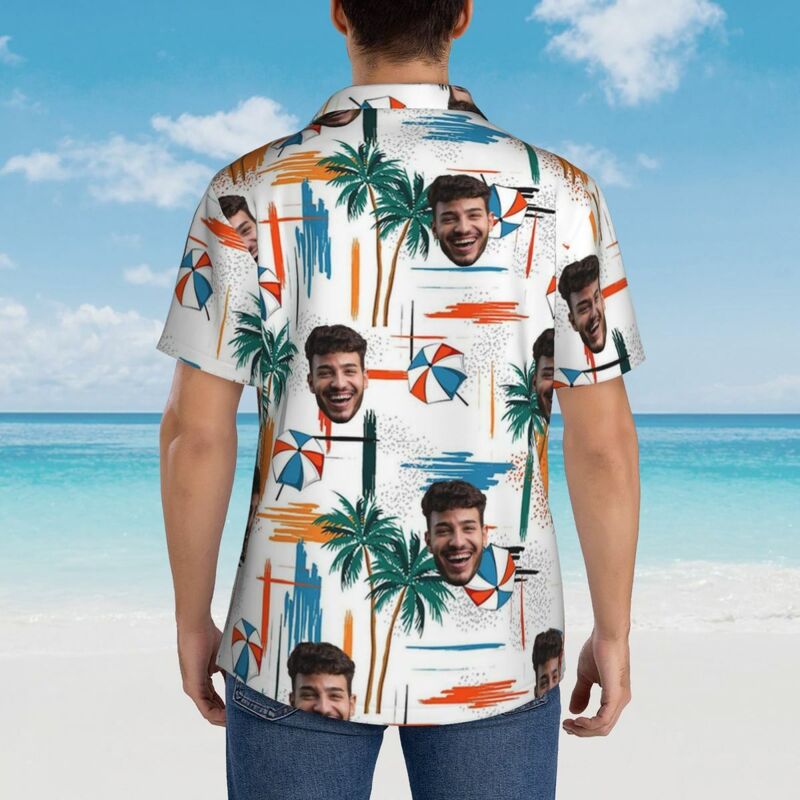 Personalized Hawaiian Shirt with Beach Umbrella Pattern Holiday Look Birthday Gift for Men
