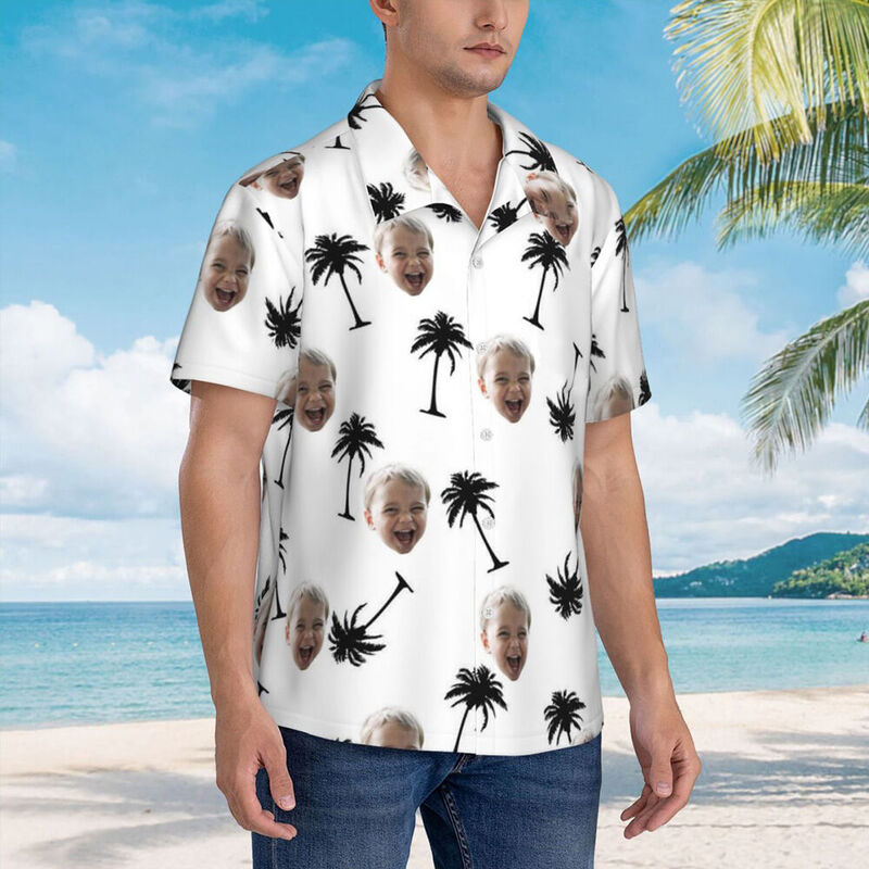 Personalized Hawaiian Shirt White Simple Short Sleeve Shirt Gift for Mom and Dad