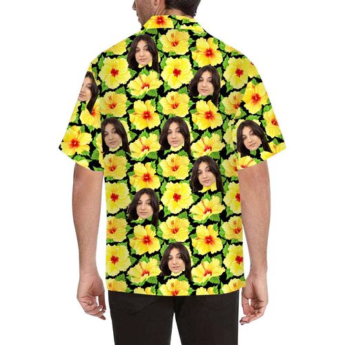 Custom Face Yellow Flower Men's All Over Print Hawaiian Shirt