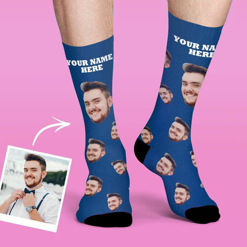 Custom Face Picture &Name Socks Funny Gift for Husband
