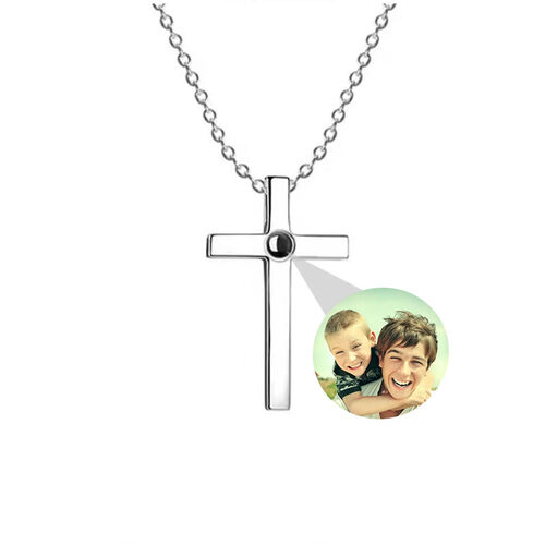 Personalized Cross Photo Projection Necklace for Boyfriend