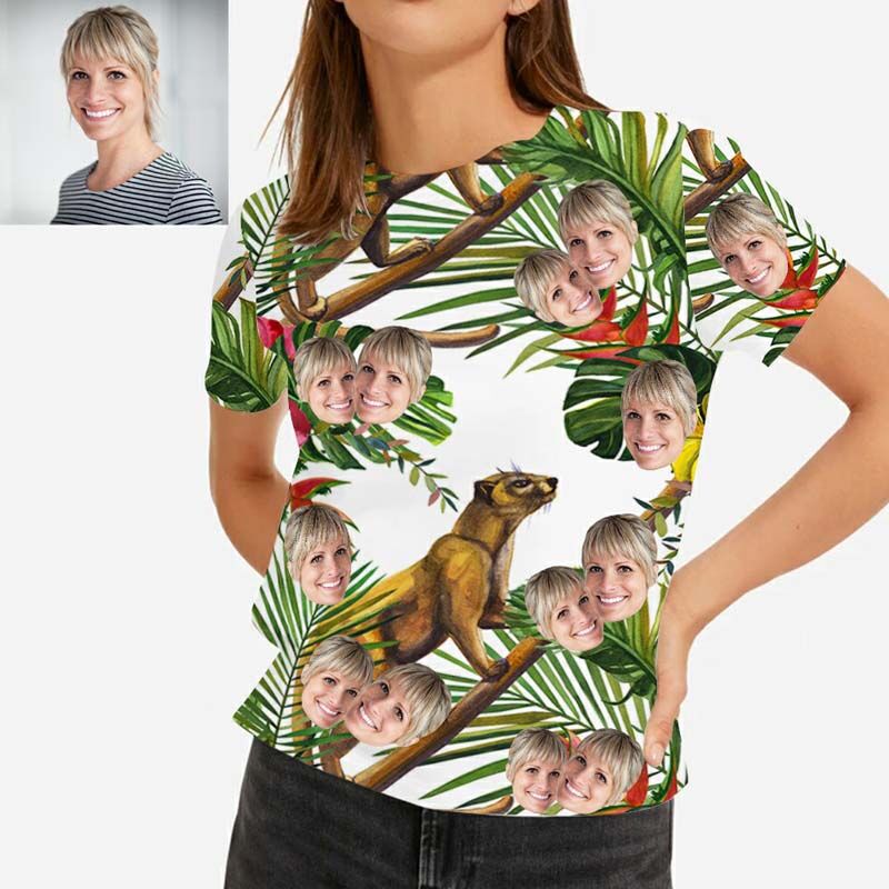 "Leopard On The Tree" Custom Face Women's Hawaiian T-Shirt