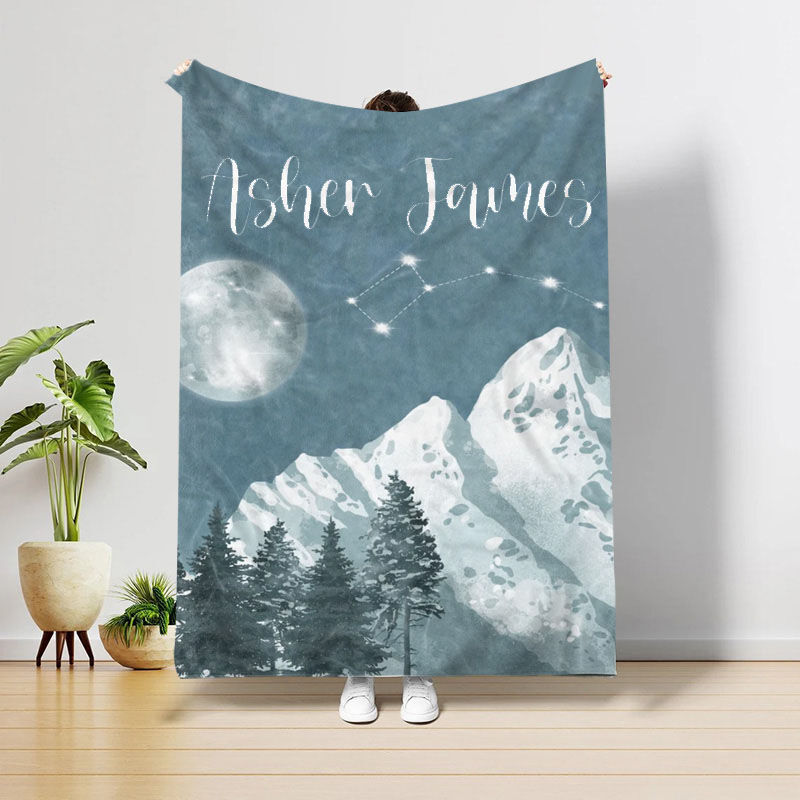 Personalized Name Blanket Watercolor Mountain Pattern Gift