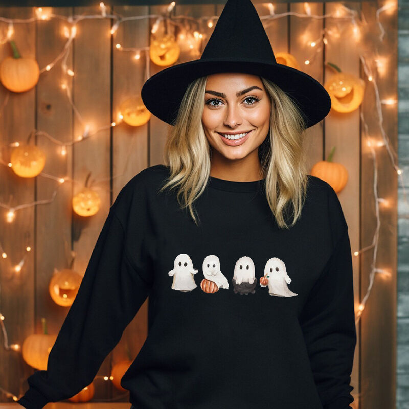 Ghosts Pattern Playing With Pumpkins Beautiful Sweatshirt Funny Present for Halloween