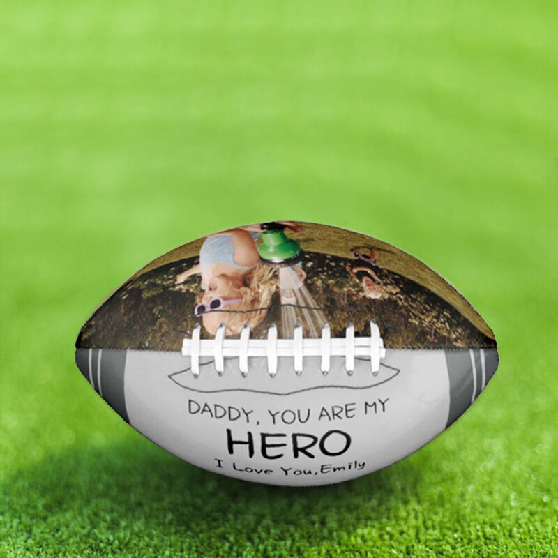 "Hero Dad" Personalized Football Can Be Added with Photos and Name as a Gift for Dad