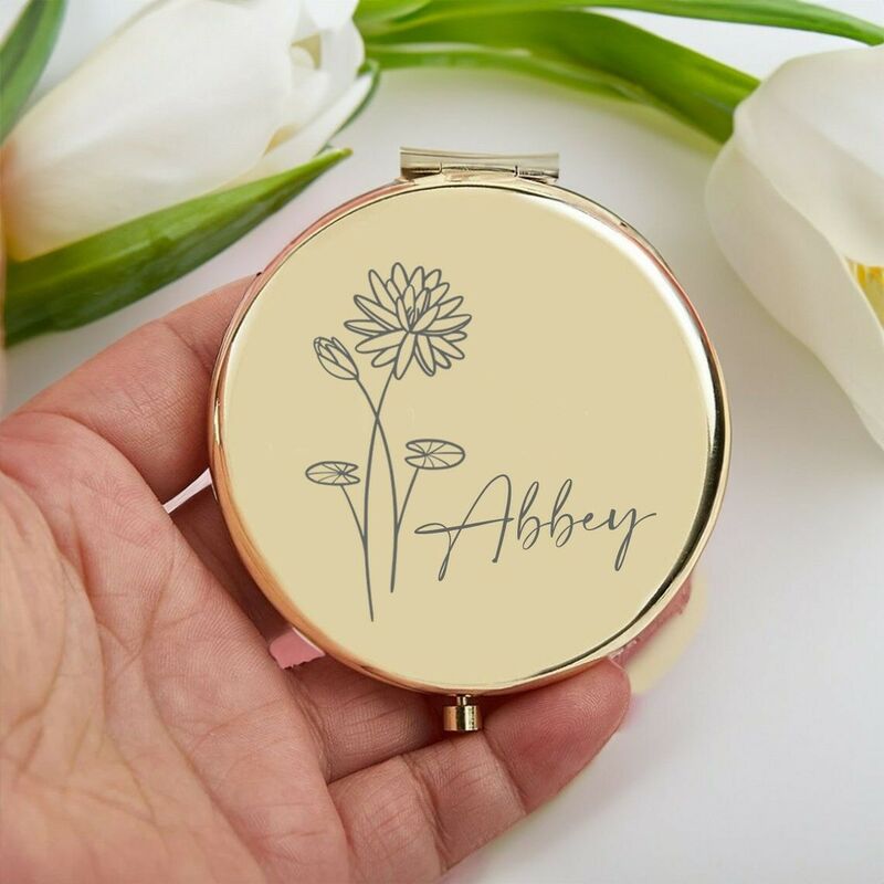 Personalisierter Taschenspiegel Geburtsblume Exquisites Geschenk zum Geburtstag
