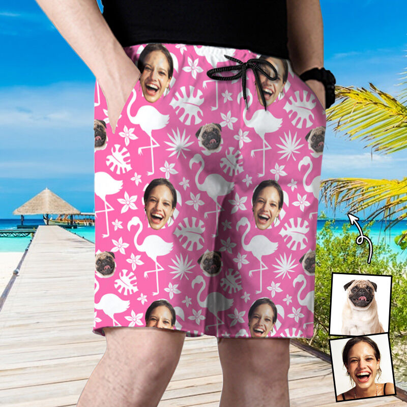 Personalized Picture Men's Pink Beach Shorts Special Gift for Family