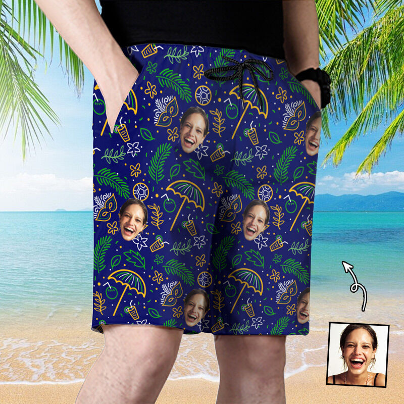 Personalized Picture Men's Beach Shorts with Coconut Pattern Entertaining Gift for Brother