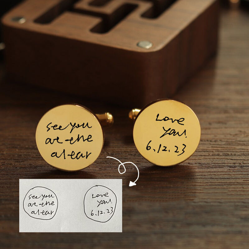 Personalized Custom Cufflink Handwritten Photo Engraving Design Unique Wedding Gift for Him