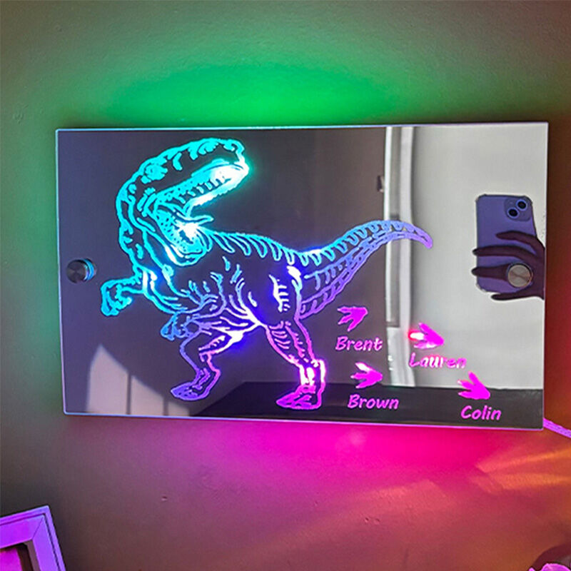 Personalized Dinosaur Mirror Lamp Cool Gift for Father's Day