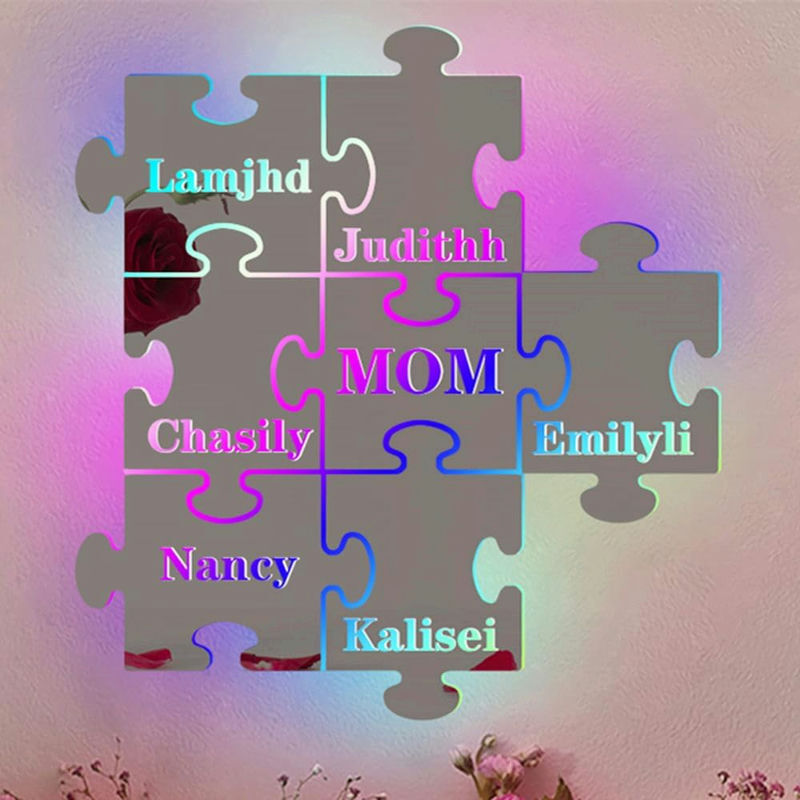 Personalized Puzzle Mirror Light With Name Group Number Warm Gift For Mother's Day