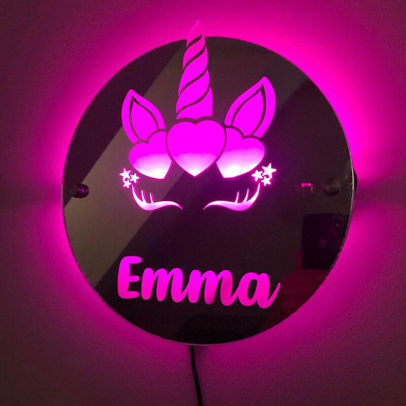 Personalized Unicorn Mirror Lamp Customized Name Gift For Kids