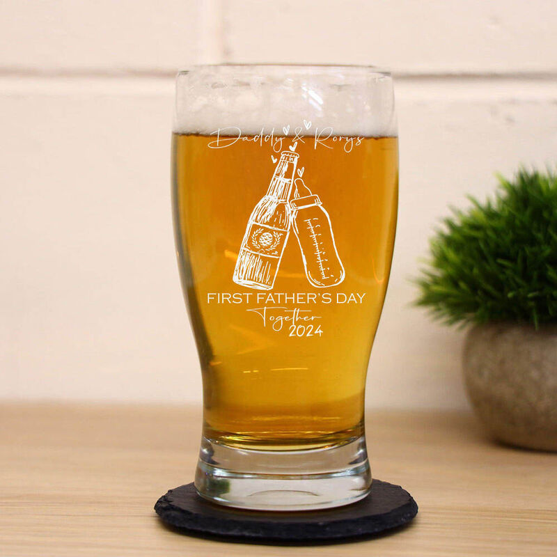 Personalized Name Beer Glass Best Father's Day Gift "Cheers"